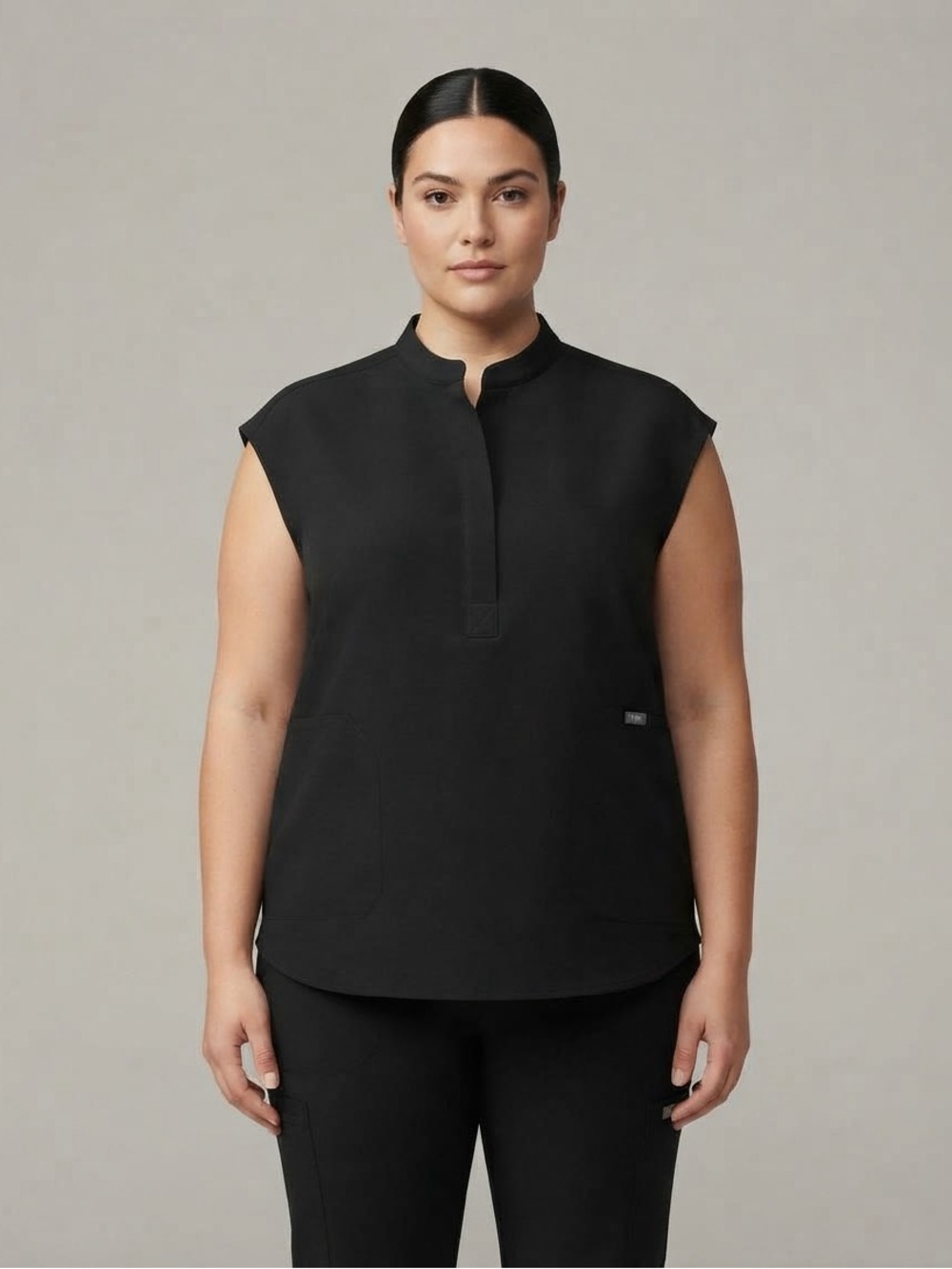 FIGS Rafaela Oversized Scrub Top Mandarin Collar Black Size XL